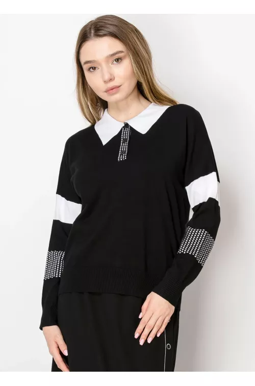 Black & White Contrast Collared Sweater