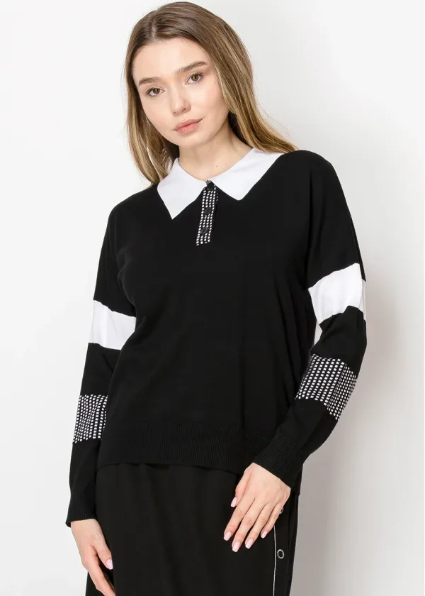 Black & White Contrast Collared Sweater