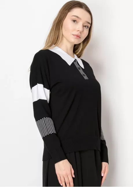 Black & White Contrast Collared Sweater
