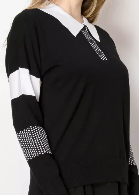 Black & White Contrast Collared Sweater