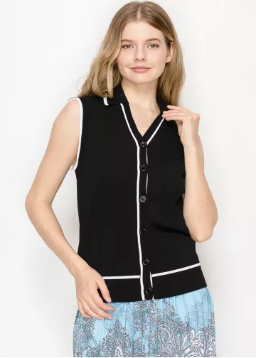 Black Button-Up Vest with White Trim Black Button-Up Vest with White Trim