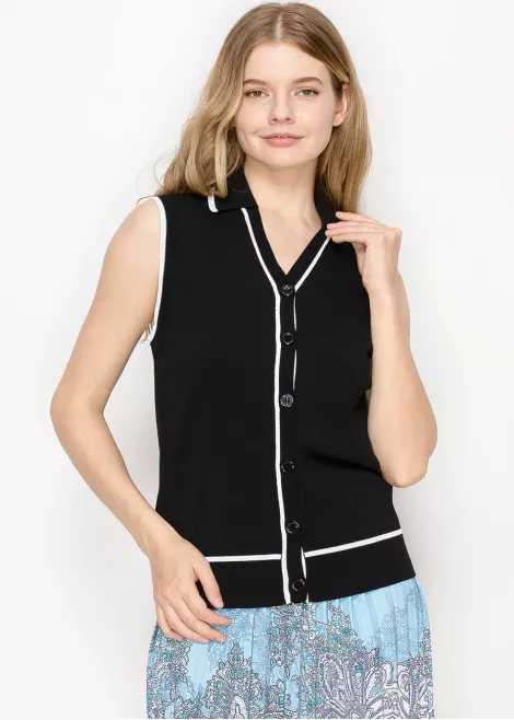 Black Button-Up Vest with White Trim Black Button-Up Vest with White Trim