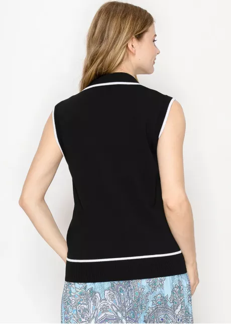 Black Button-Up Vest with White Trim
