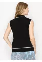 Black Button-Up Vest with White Trim