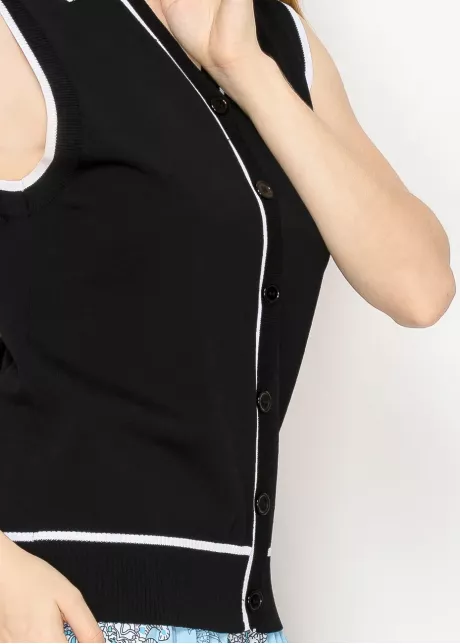 Black Button-Up Vest with White Trim