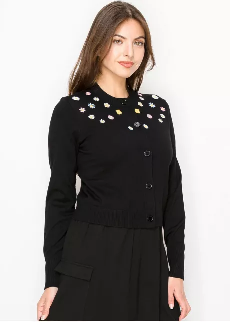 Black Floral Embroidered Cardigan
