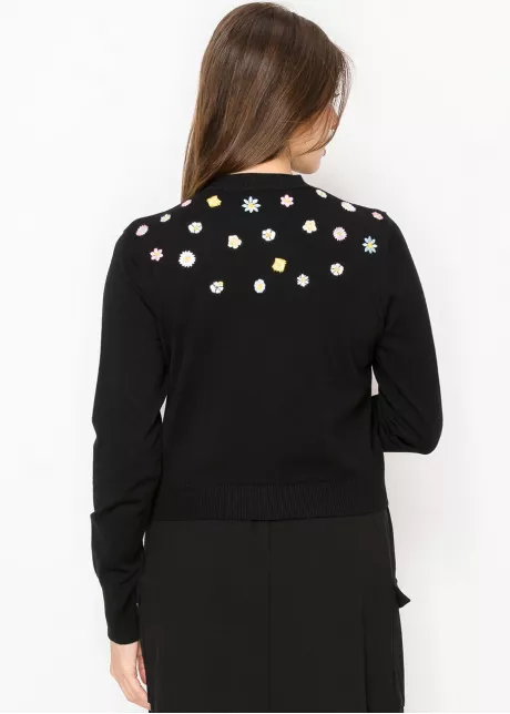 Black Floral Embroidered Cardigan