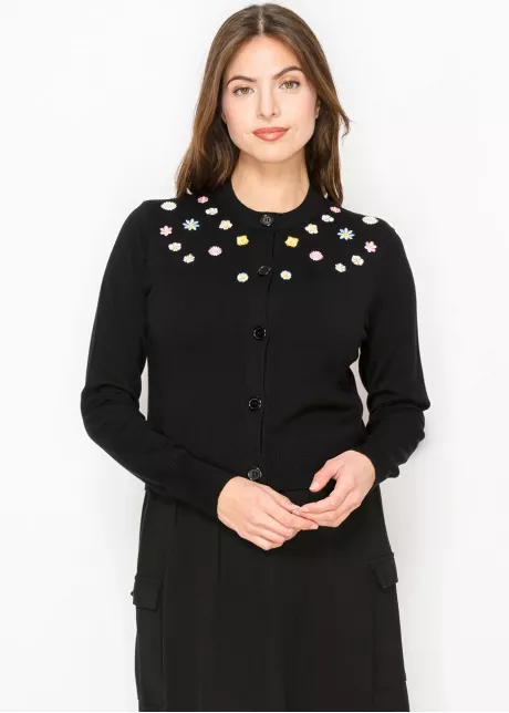 Black Floral Embroidered Cardigan