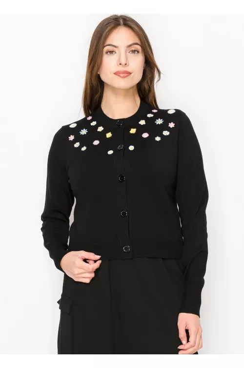 Black Floral Embroidered Cardigan