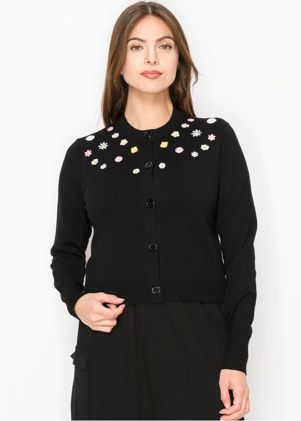 Black Floral Embroidered Cardigan
