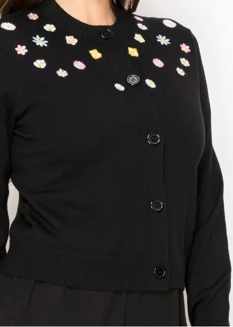 Black Floral Embroidered Cardigan