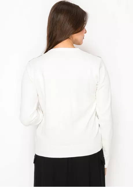 White Cardigan with Floral Print Front