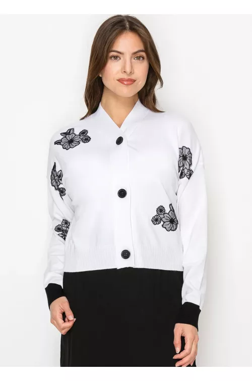 White Bloom Embroidered Cardigan