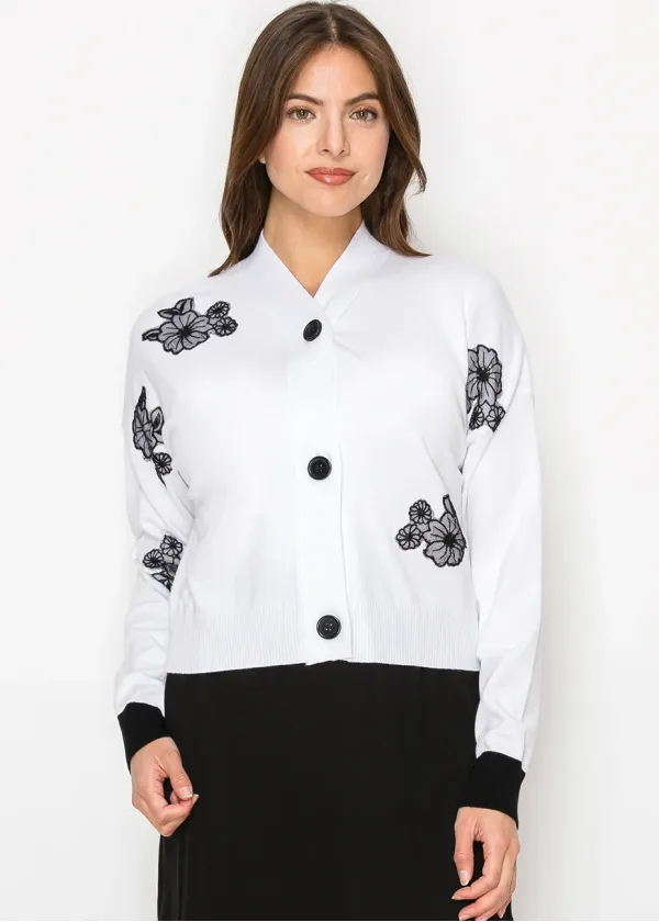 White Bloom Embroidered Cardigan