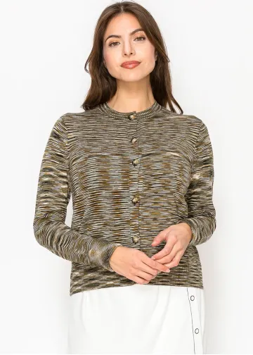 Olive Striped Button-Up Cardigan