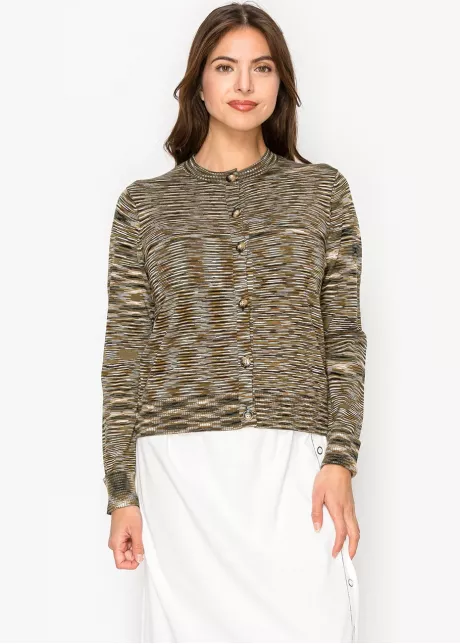 Olive Striped Button-Up Cardigan