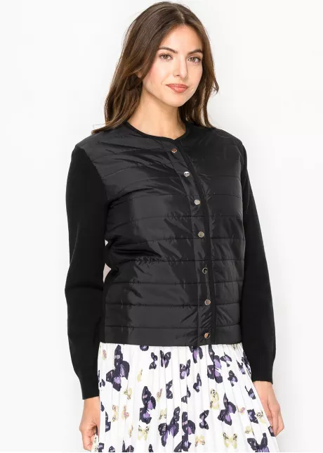 Quilted Knit Button-Up Cardigan