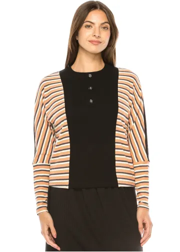 Black & Striped Long Sleeve Henley