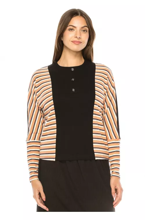 Black & Striped Long Sleeve Henley