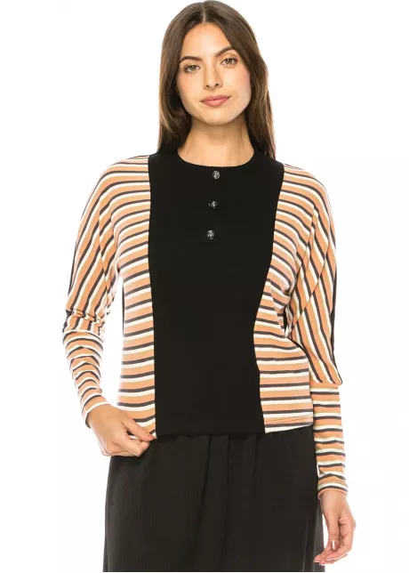 Black & Striped Long Sleeve Henley