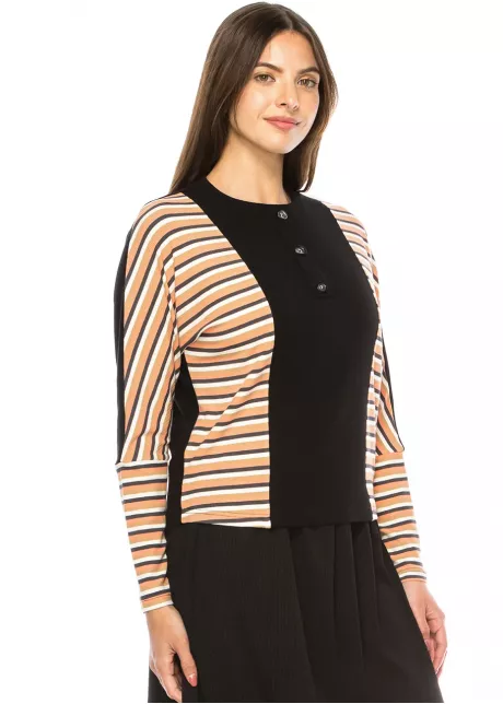 Black & Striped Long Sleeve Henley