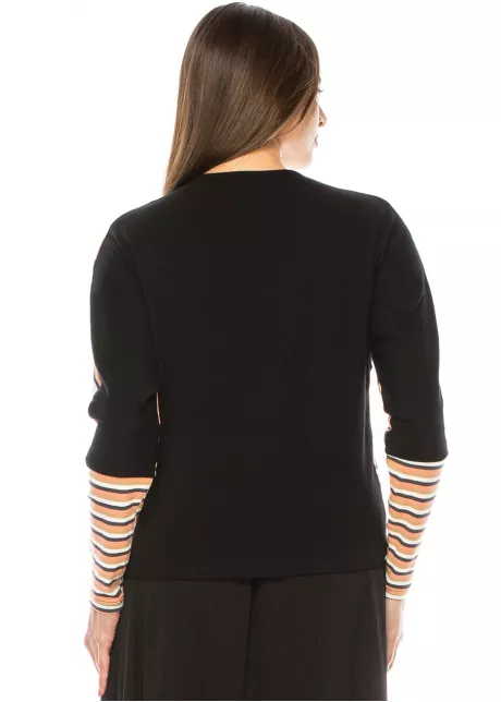Black & Striped Long Sleeve Henley