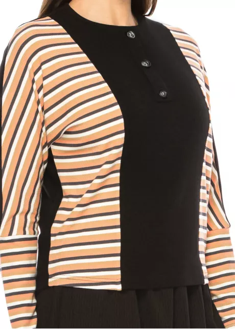 Black & Striped Long Sleeve Henley