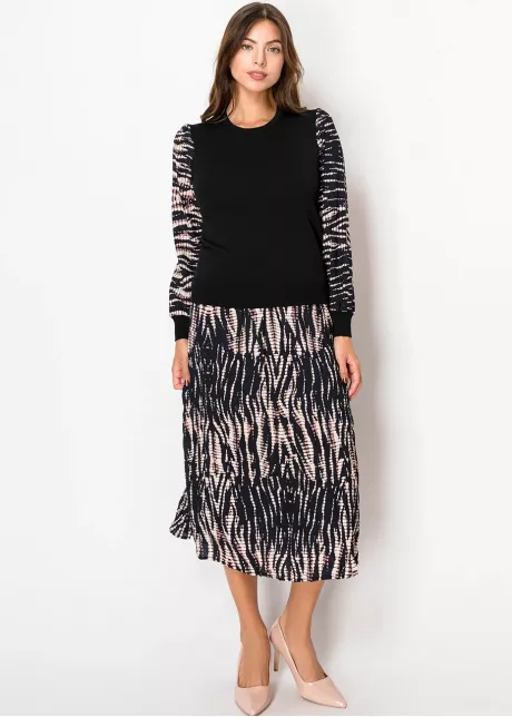 Black Sweater with Patterned Sleeves
