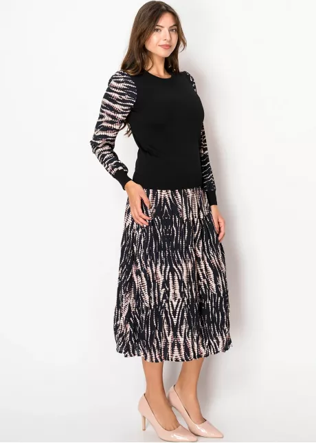 Black Sweater with Patterned Sleeves
