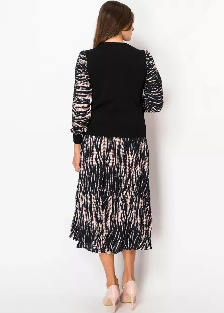 Black Sweater with Patterned Sleeves