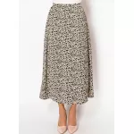 Golden Feather Print Midi Skirt