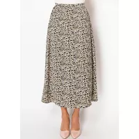 Golden Feather Print Midi Skirt