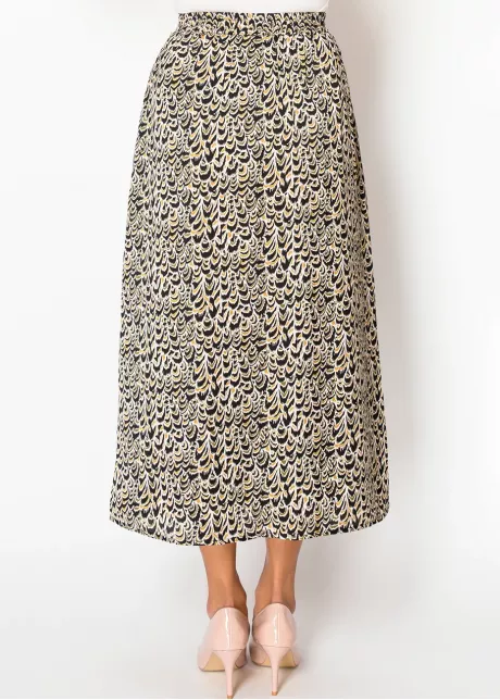 Golden Feather Print Midi Skirt
