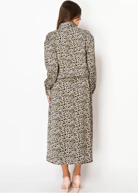 Golden Feather Print Midi Skirt