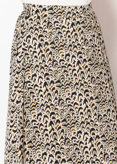 Golden Feather Print Midi Skirt