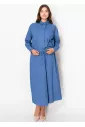 Blue Linen Drawstring Shirt