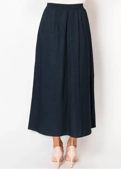 Navy Linen A-Line Skirt