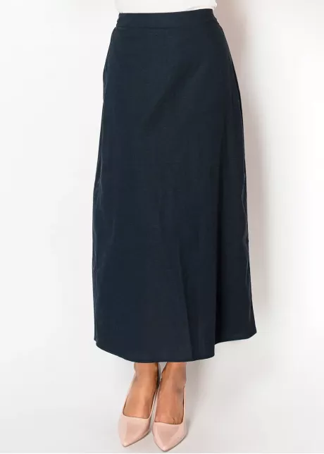 Navy Linen A-Line Skirt