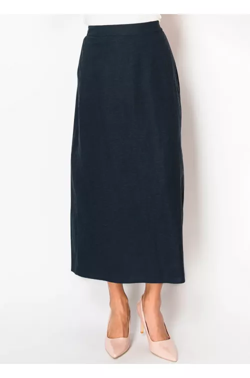 Navy Linen A-Line Skirt