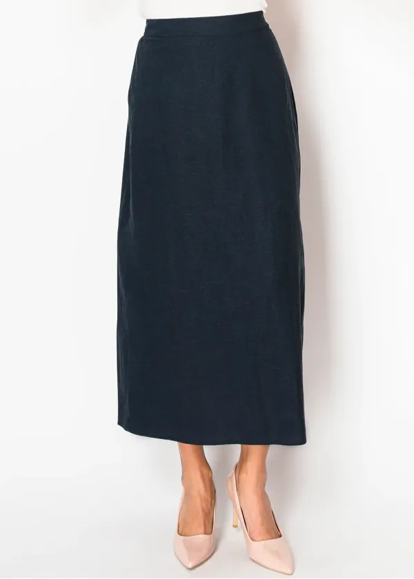 Navy Linen A-Line Skirt
