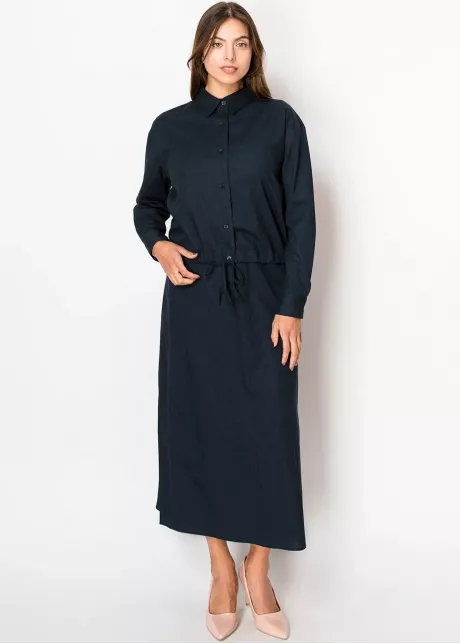 Navy Linen A-Line Skirt