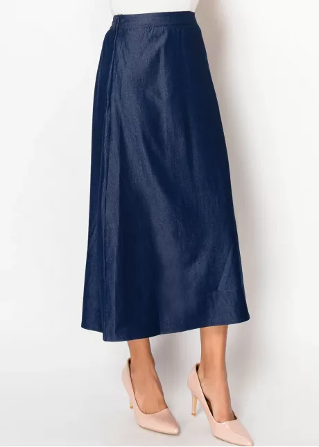 Classic Navy Denim A-Line Skirt