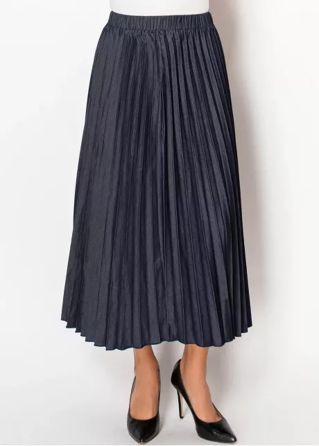 Midnight Flow Denim Pleated Skirt
