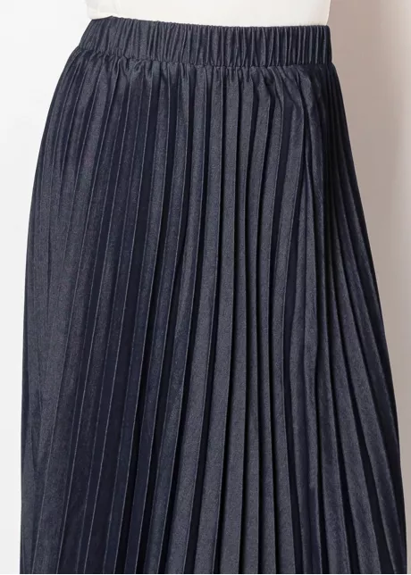 Midnight Flow Denim Pleated Skirt
