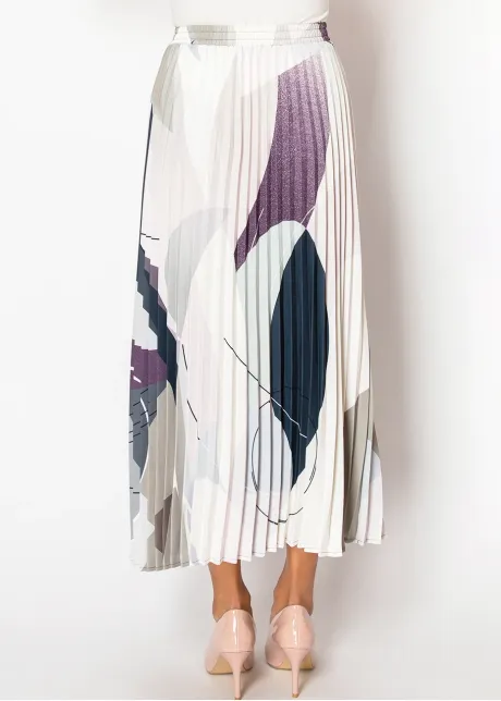 Abstract Pleated Skirt in Purple Tones