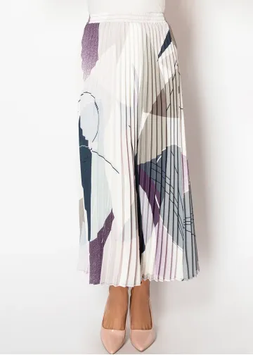 Abstract Pleated Skirt in Purple Tones