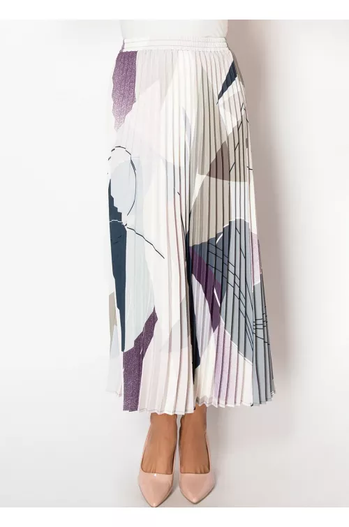 Abstract Pleated Skirt in Purple Tones