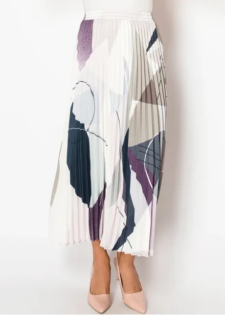 Abstract Pleated Skirt in Purple Tones