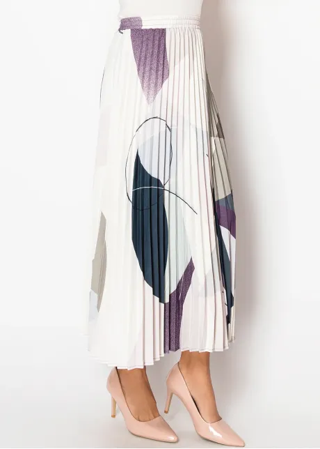 Abstract Pleated Skirt in Purple Tones