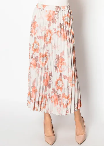 Rust Floral Pleated Skirt
